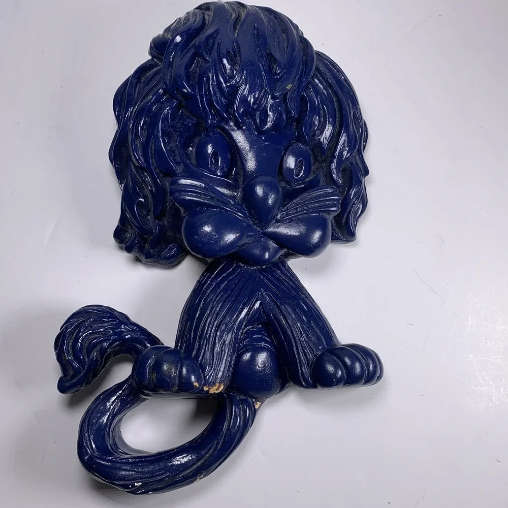 Vtg Blue Universal Statuary Corp Shaggy Lion Wall Hanging Decor Art Chicago 1970